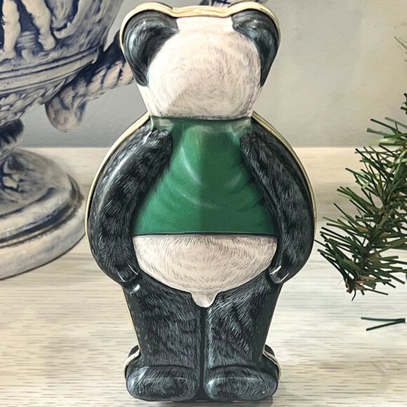 Vintage 1994 Dept 56 Panda Bear Candy Tin Silver Crane Designs Made in England - Picture 2 of 5